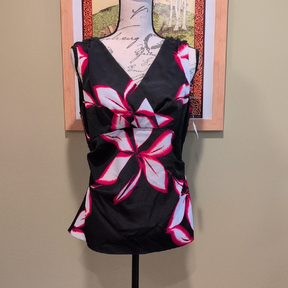 Neiman Marcus Black and Red Floral Blouse